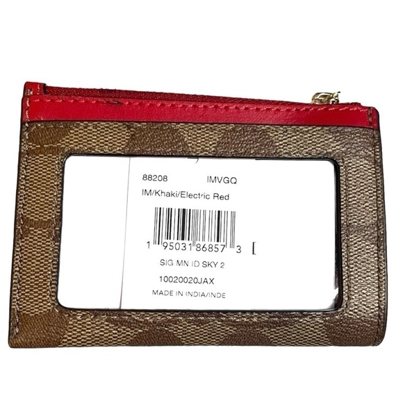 Coach Mini Skinny ID Case Wallet NWT Signature Canvas Brown Keychain Card - Picture 3 of 4